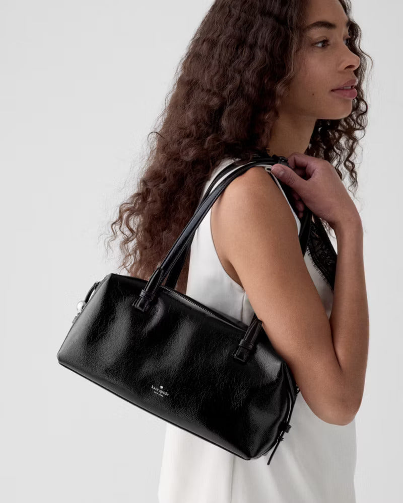 Billie Shiny Leather Shoulder Bag Black