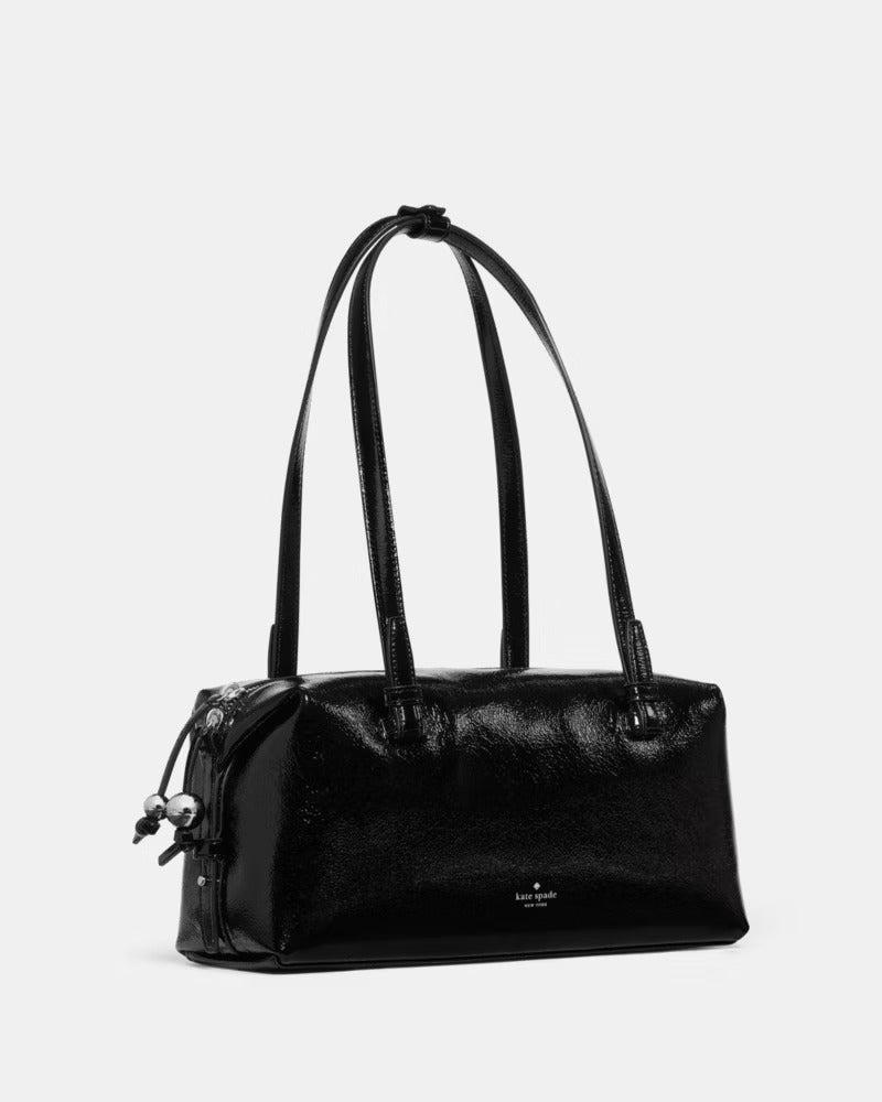Billie Shiny Leather Shoulder Bag Black