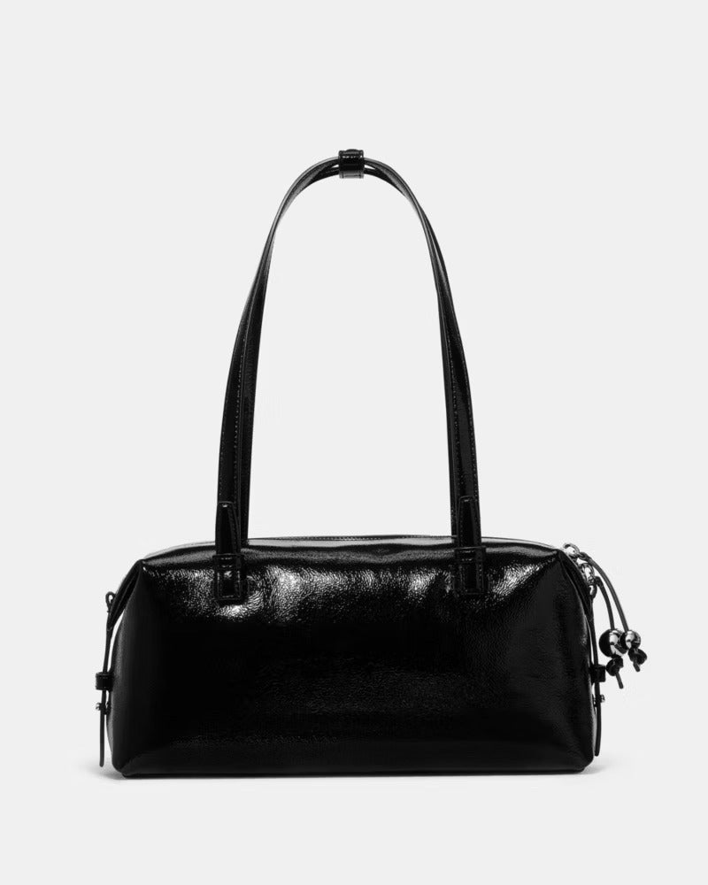 Billie Shiny Leather Shoulder Bag Black