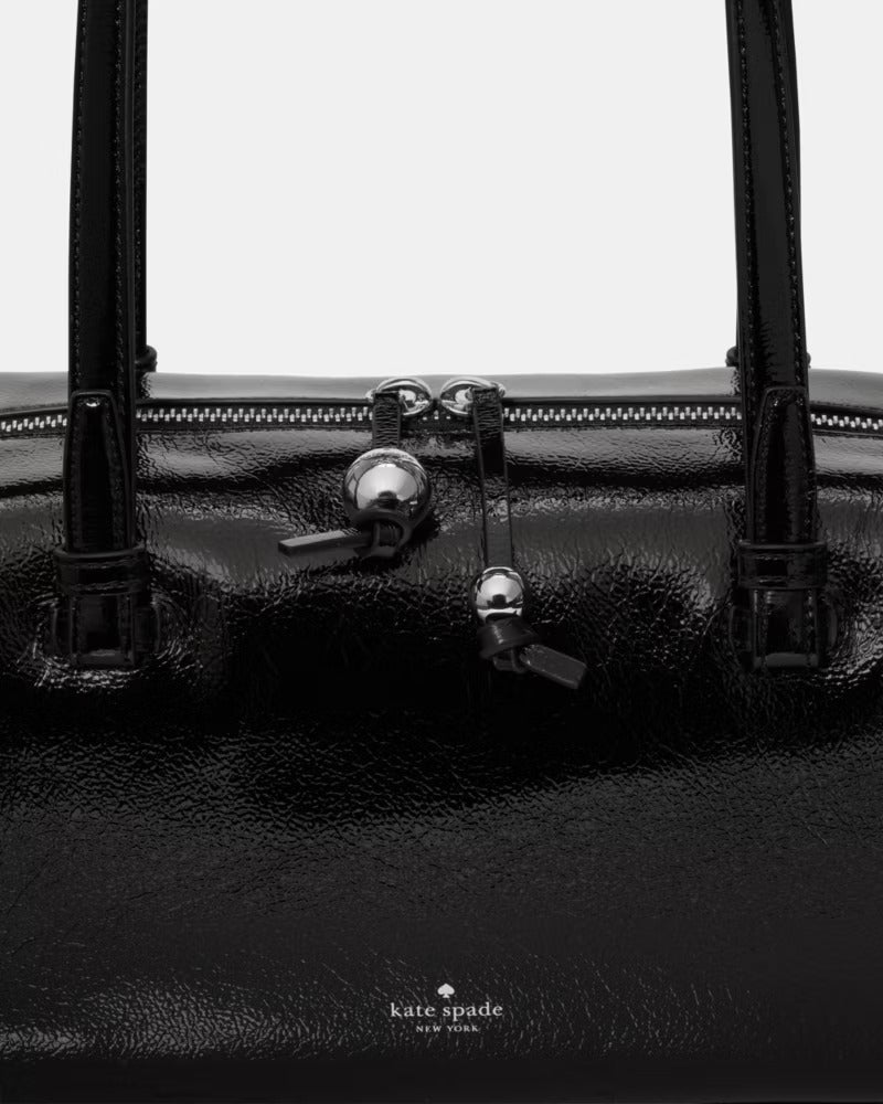 Billie Shiny Leather Shoulder Bag Black