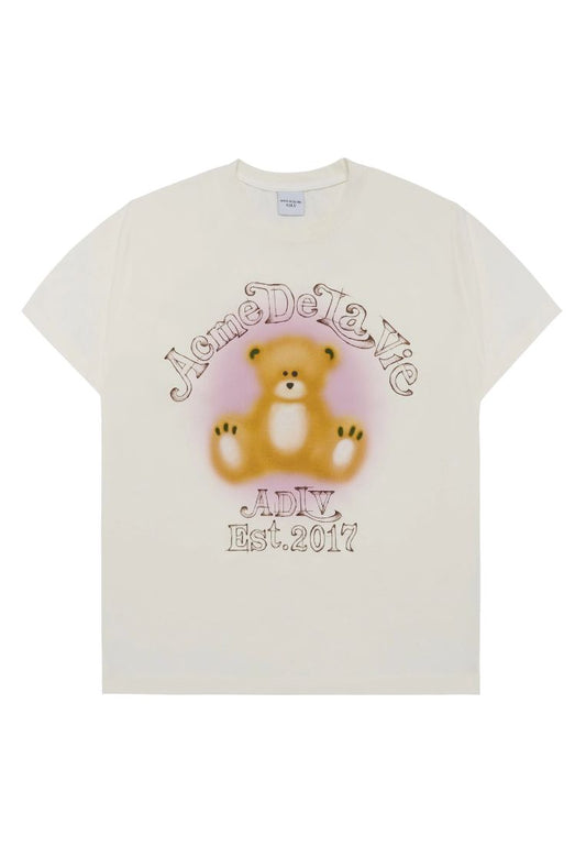 Blur Sketch Bear Short Sleeve T-Shirt Cream