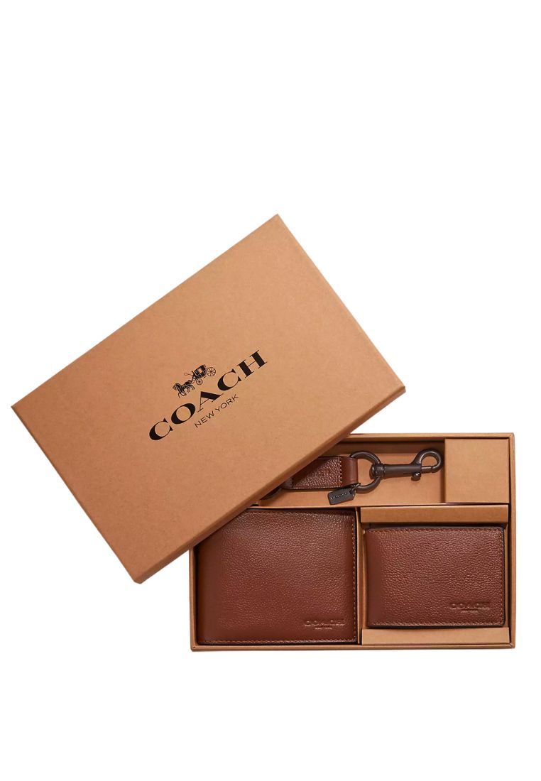 Boxed 3 In 1 Wallet Gift Set Dark Saddle