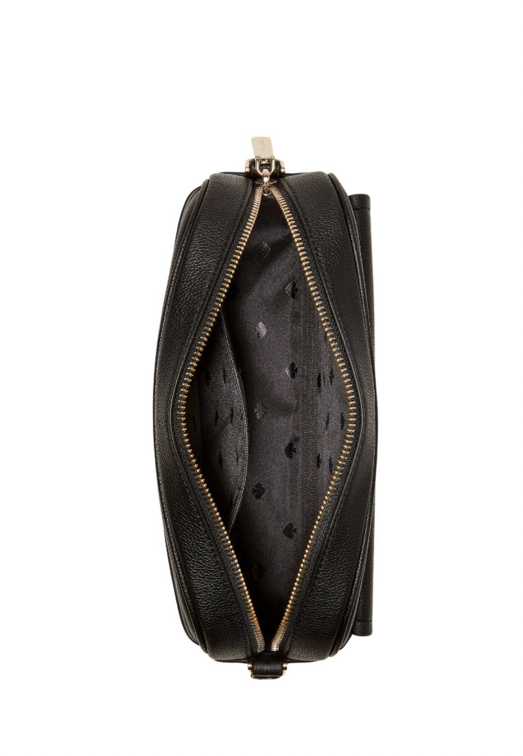 Rosie Pebbled Leather Flap Camera Bag Black