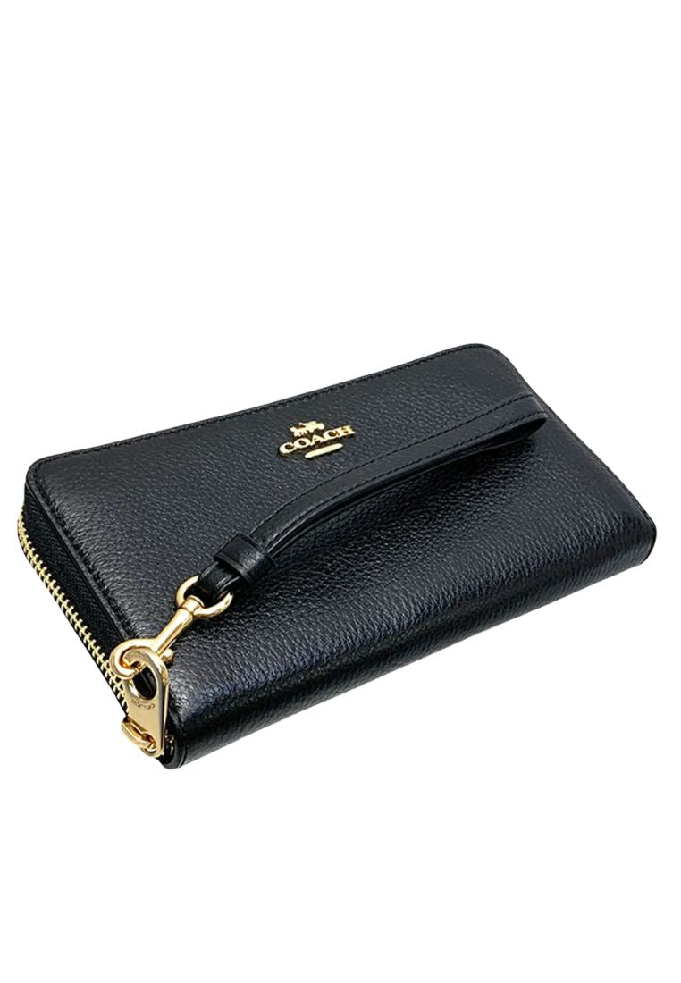 Long Zip Around Wallet Solid Black