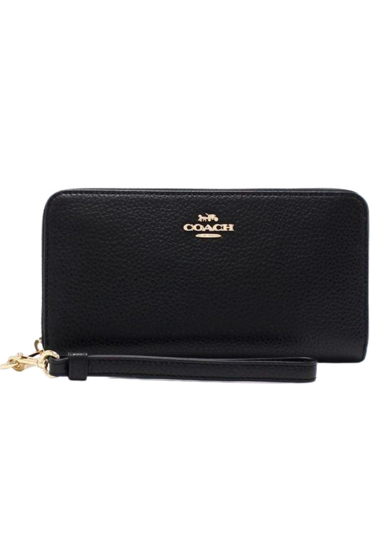 Long Zip Around Wallet Solid Black