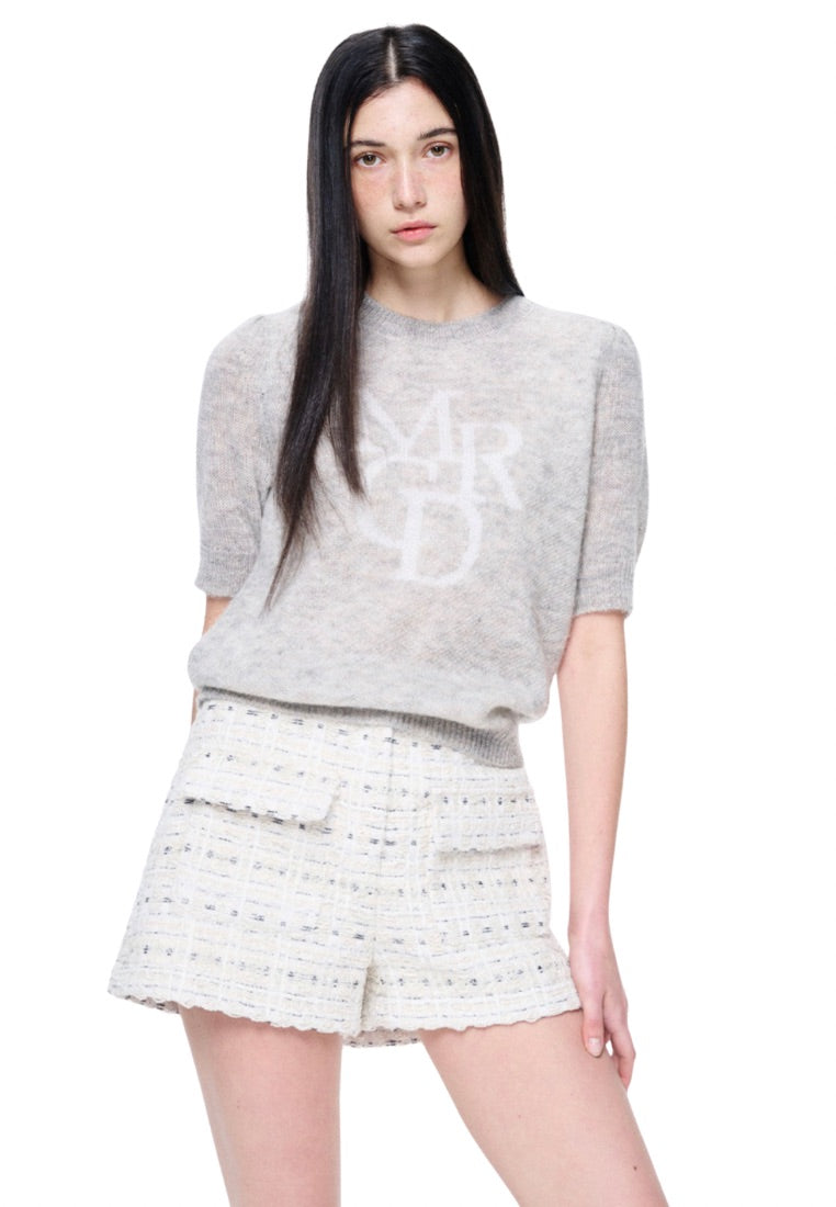 Mohair Top Puff Sleeve MRCD Grey Ivory