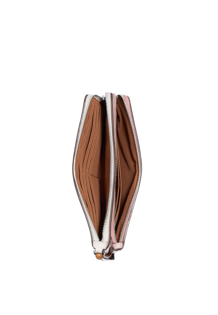 Double Zip Wallet In Colorblock Powder Pink Multi