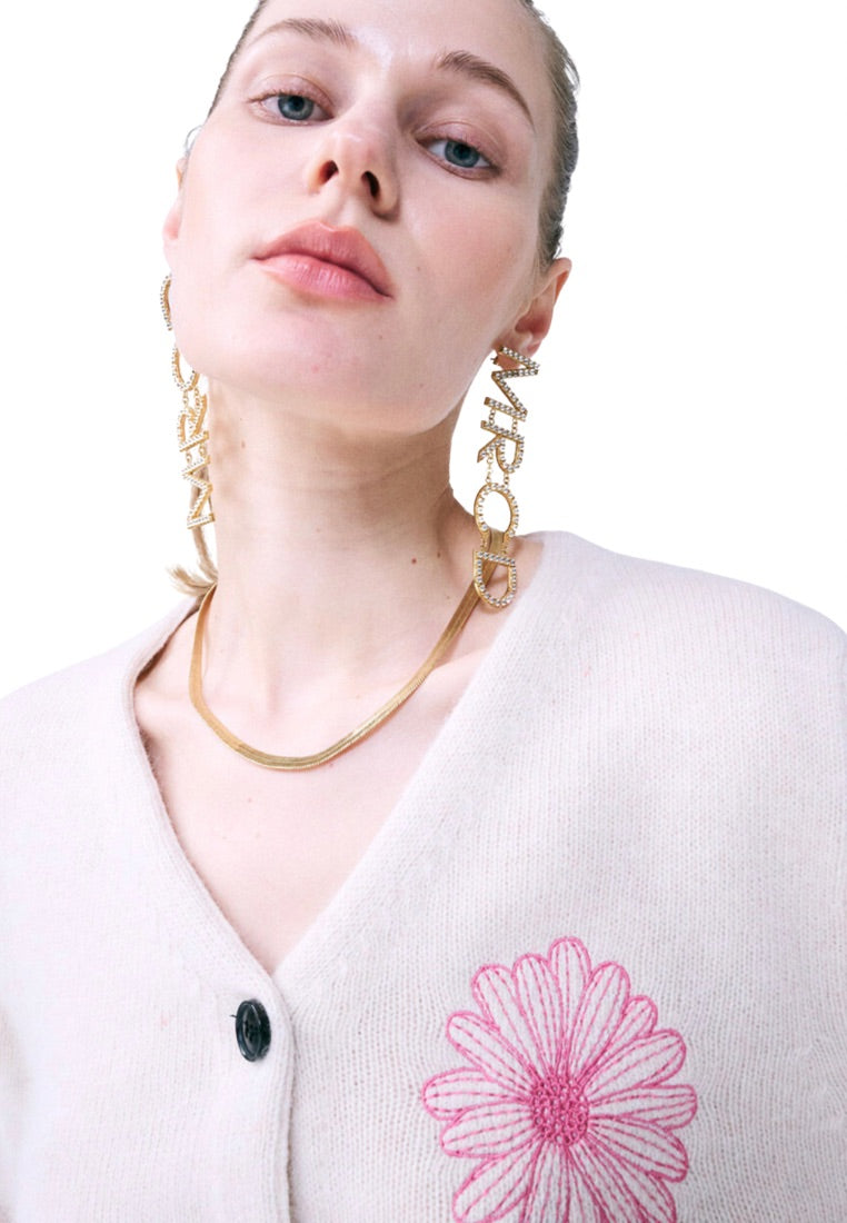 Raccoon Blended Cardigan V Neck Ivory Pink