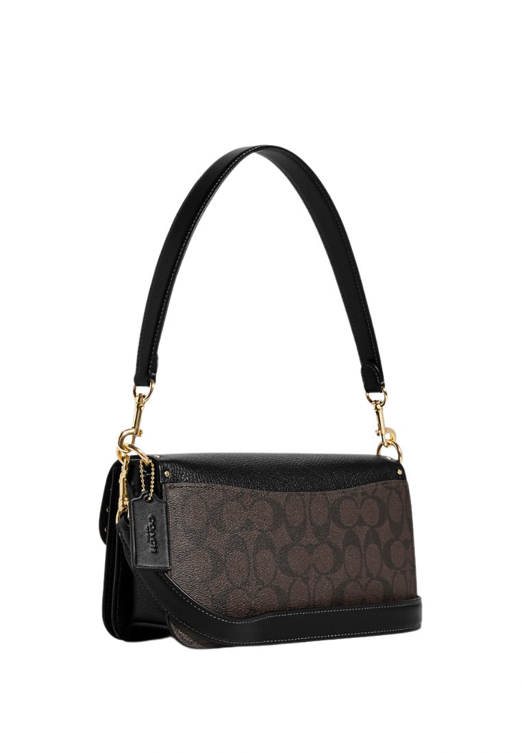 Morgan Shoulder Bag In Colorblock Signature Canvas With Rivets Brown Black