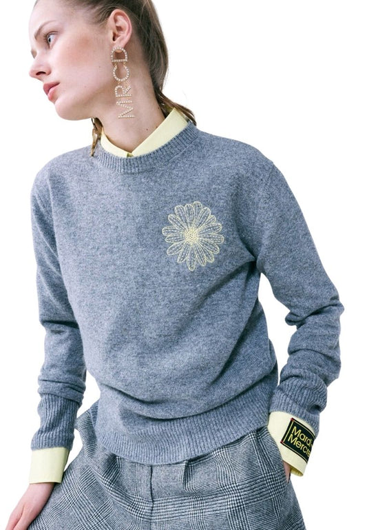 Cashmere Blended Basic Crew Neck Grey Lemon