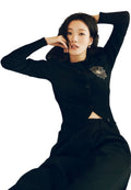 Cashmere Blended Cardigan Round Neck Black Latte