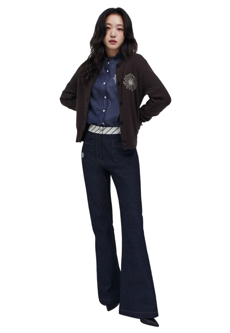 Cashmere Blended Cardigan Round Neck Brown Latte