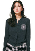 Cashmere Blended Cardigan Round Neck Charcoal Pink