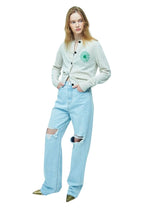 Cashmere Blended Cardigan Round Neck Ivory Green