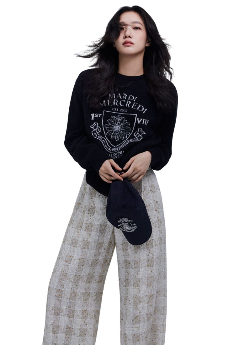 Cashmere Blended Pullover Alumni Emblem Black Ivory