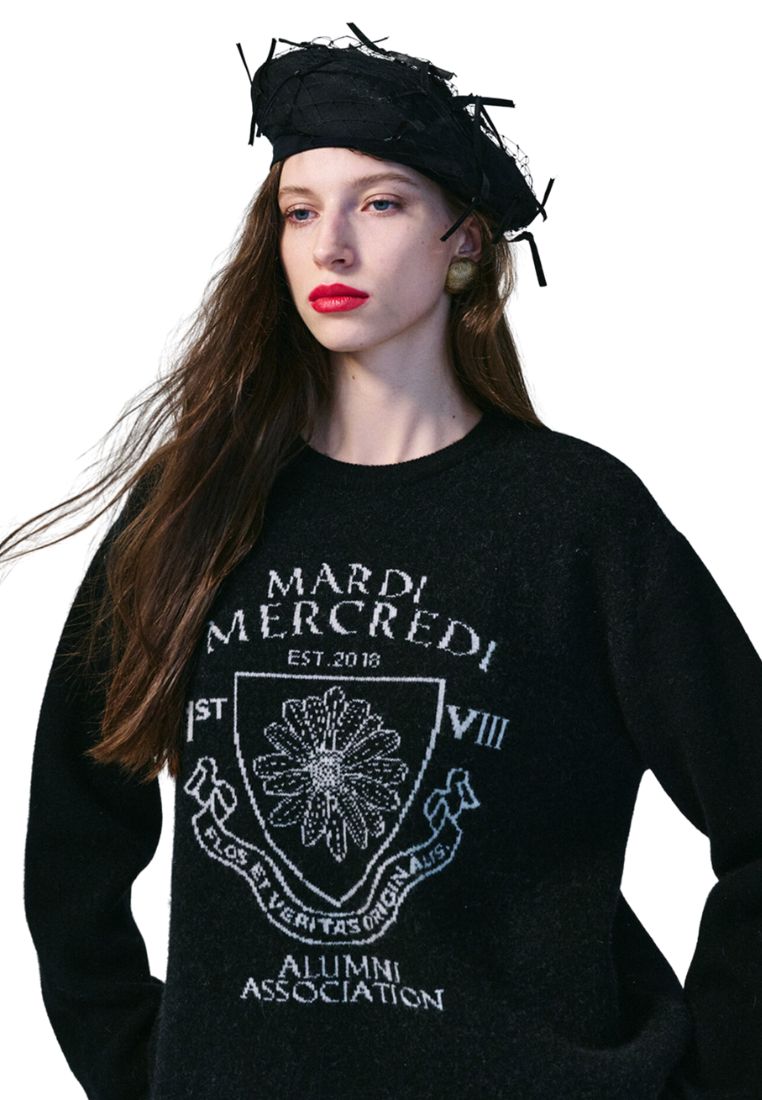 Cashmere Blended Pullover Alumni Emblem Black Ivory