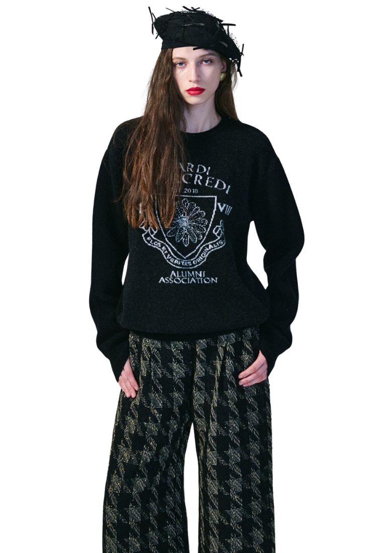 Cashmere Blended Pullover Alumni Emblem Black Ivory