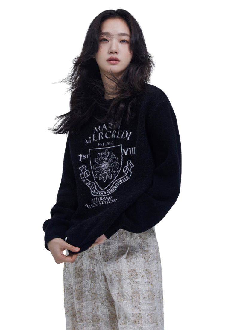 Cashmere Blended Pullover Alumni Emblem Black Ivory