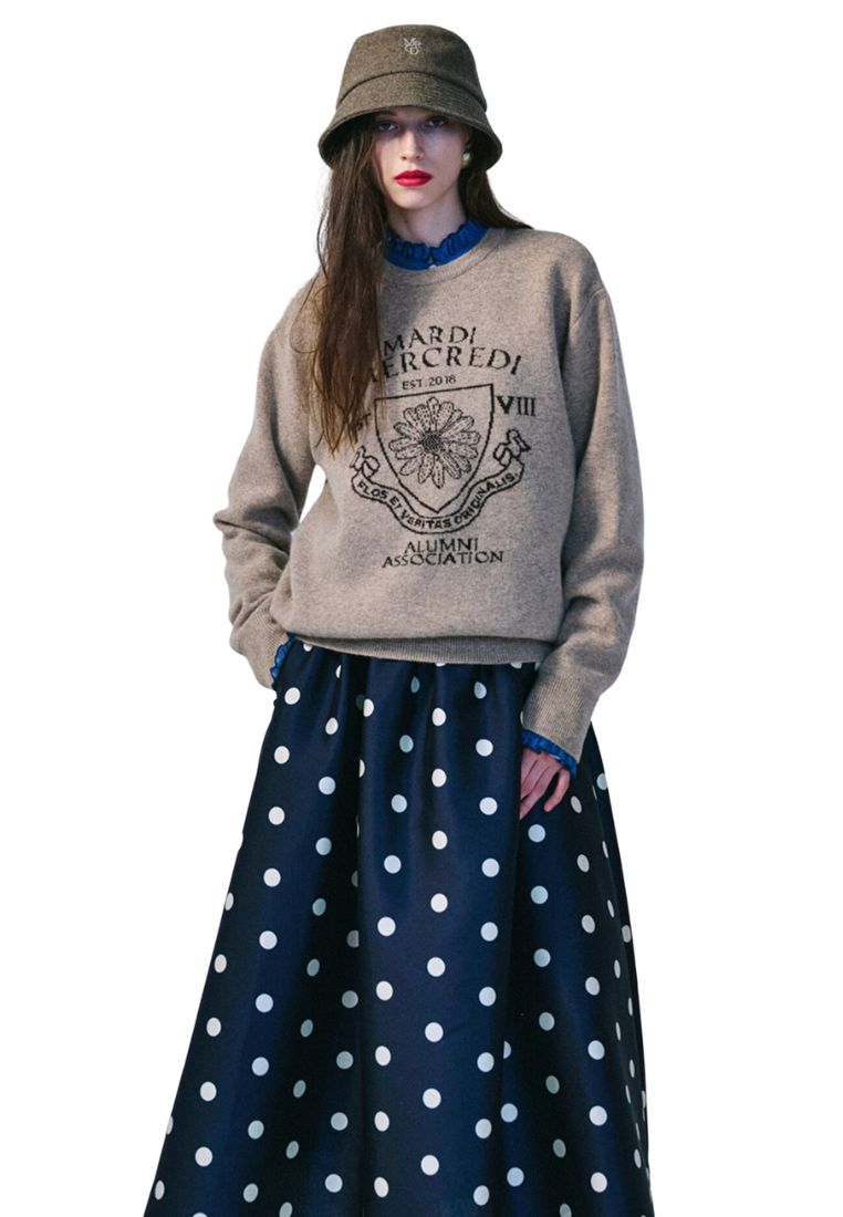 Cashmere Blended Pullover Alumni Emblem Linen Brown