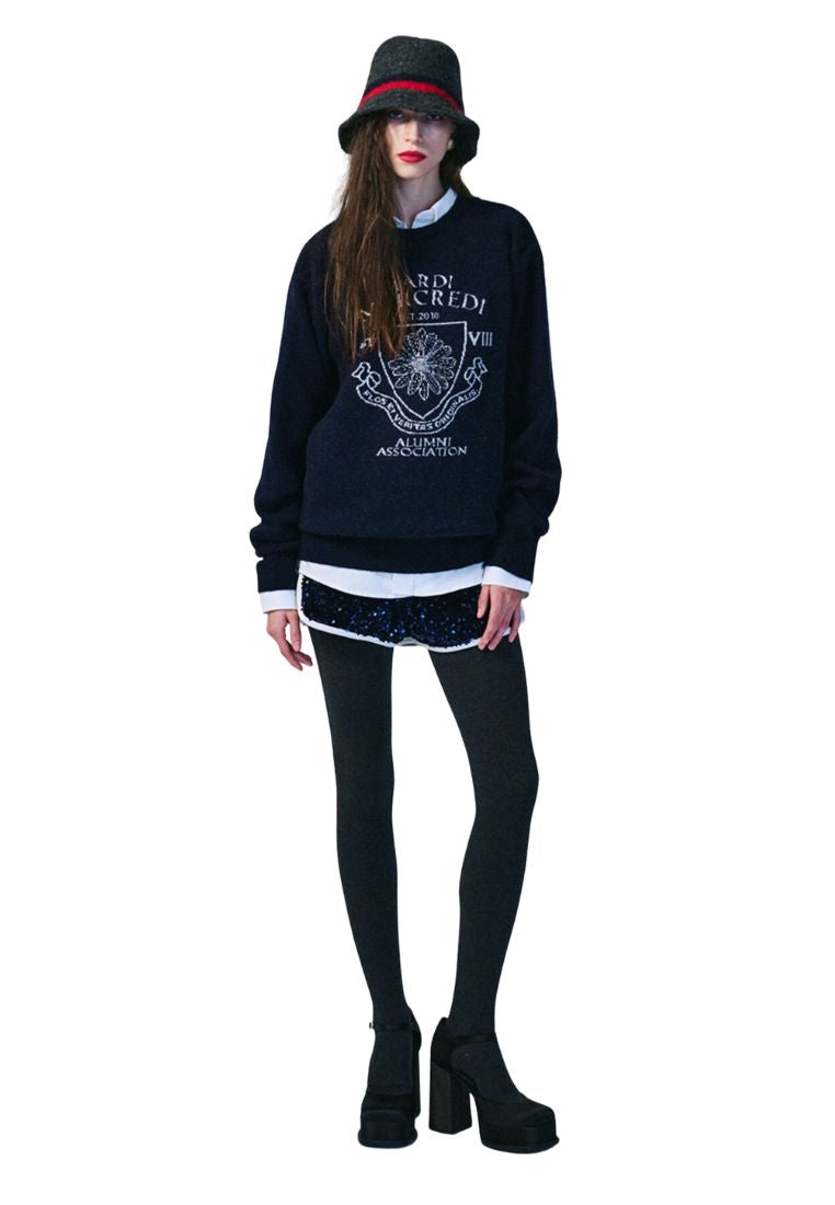 Cashmere Blended Pullover Alumni Emblem Navy Ivory