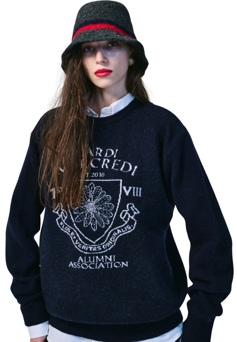 Cashmere Blended Pullover Alumni Emblem Navy Ivory
