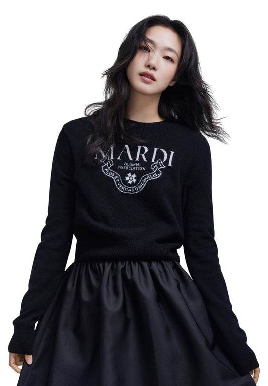 Cashmere Cropped Crew Neck Alumni Classique Black Ivory