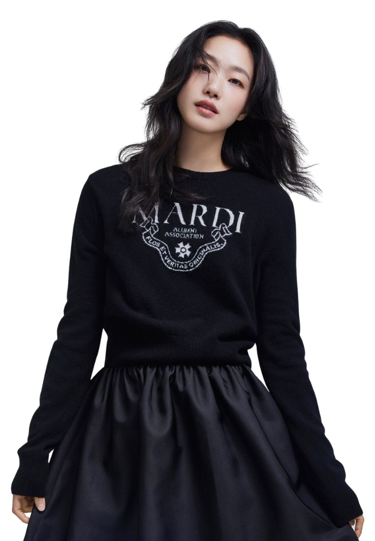 Cashmere Cropped Crew Neck Alumni Classique Black Ivory