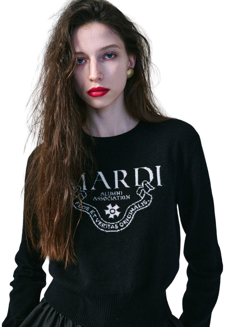 Cashmere Cropped Crew Neck Alumni Classique Black Ivory