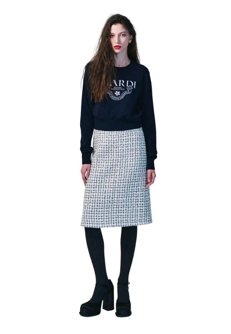 Cashmere Cropped Crew Neck Alumni Classique Navy Ivory