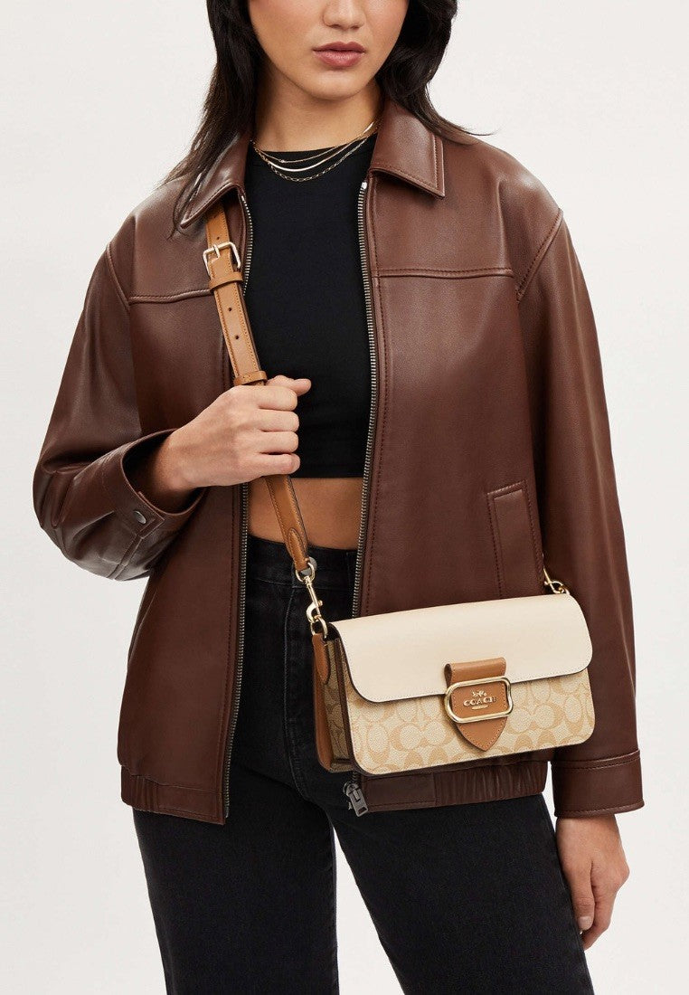 Morgan Shoulder Bag In Blocked Signature Canvas Light Khaki Multi