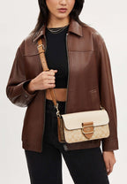 Morgan Shoulder Bag In Blocked Signature Canvas Light Khaki Multi