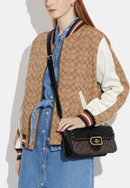Morgan Shoulder Bag In Colorblock Signature Canvas With Rivets Brown Black
