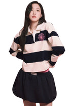 Rugby Shirt Stripe Flower Ivory Navy