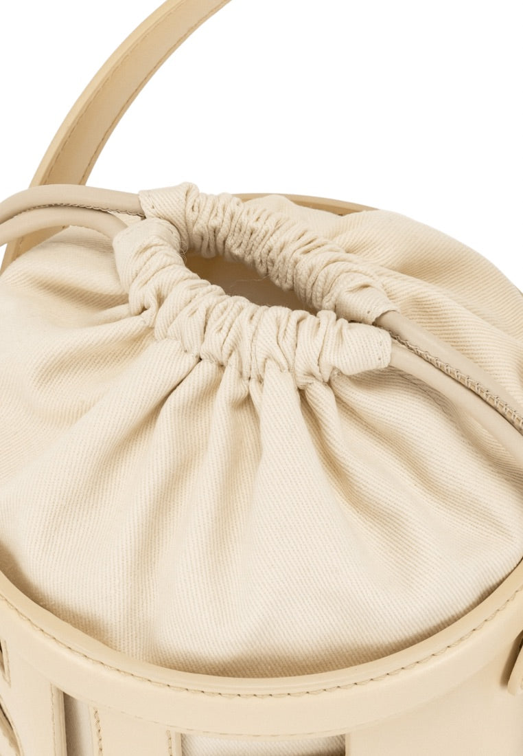 FEI Leather Cutout Bucket Bag - Beige