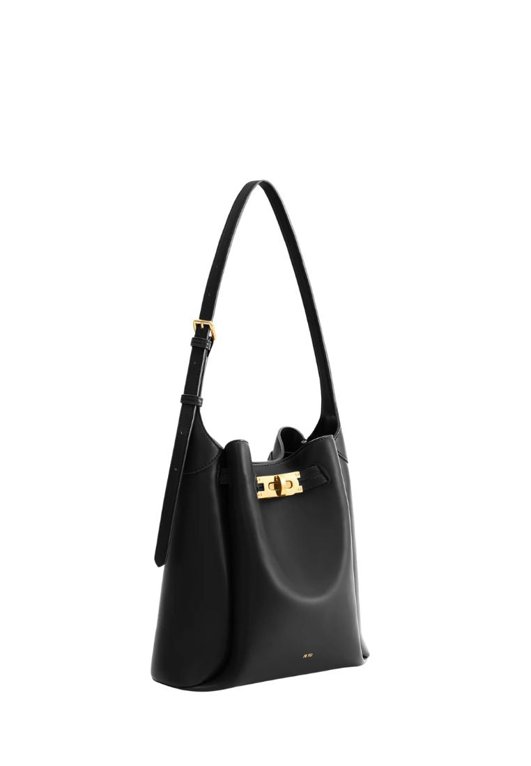 Charlene Double Buckle Hobo Bag - Black