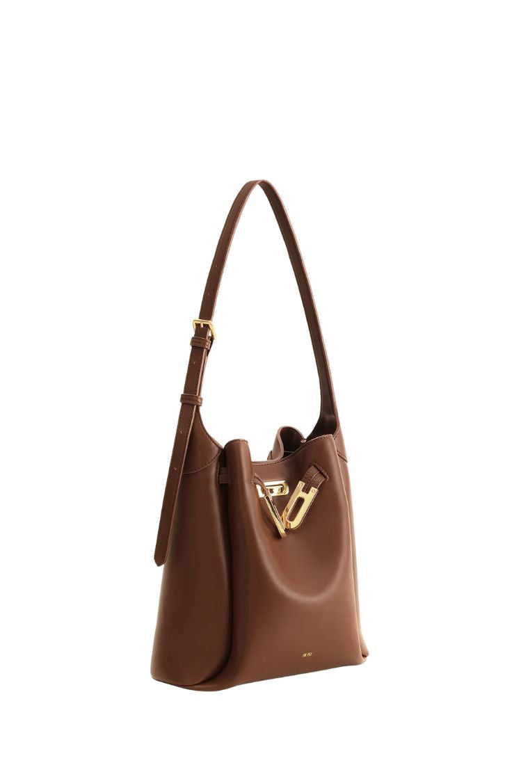Charlene Double Buckle Hobo Bag - Brown