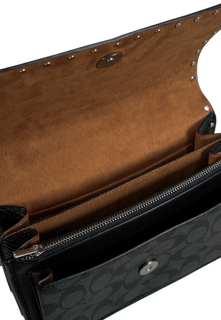 Klare Crossbody In Signature Canvas With Rivets Graphite Black