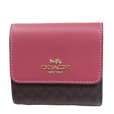 Small Trifold Wallet In Colorblock Signature Canvas Brown Pink