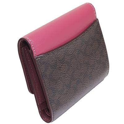 Small Trifold Wallet In Colorblock Signature Canvas Brown Pink