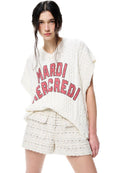 Cotton Cable Vest Logo Ivory