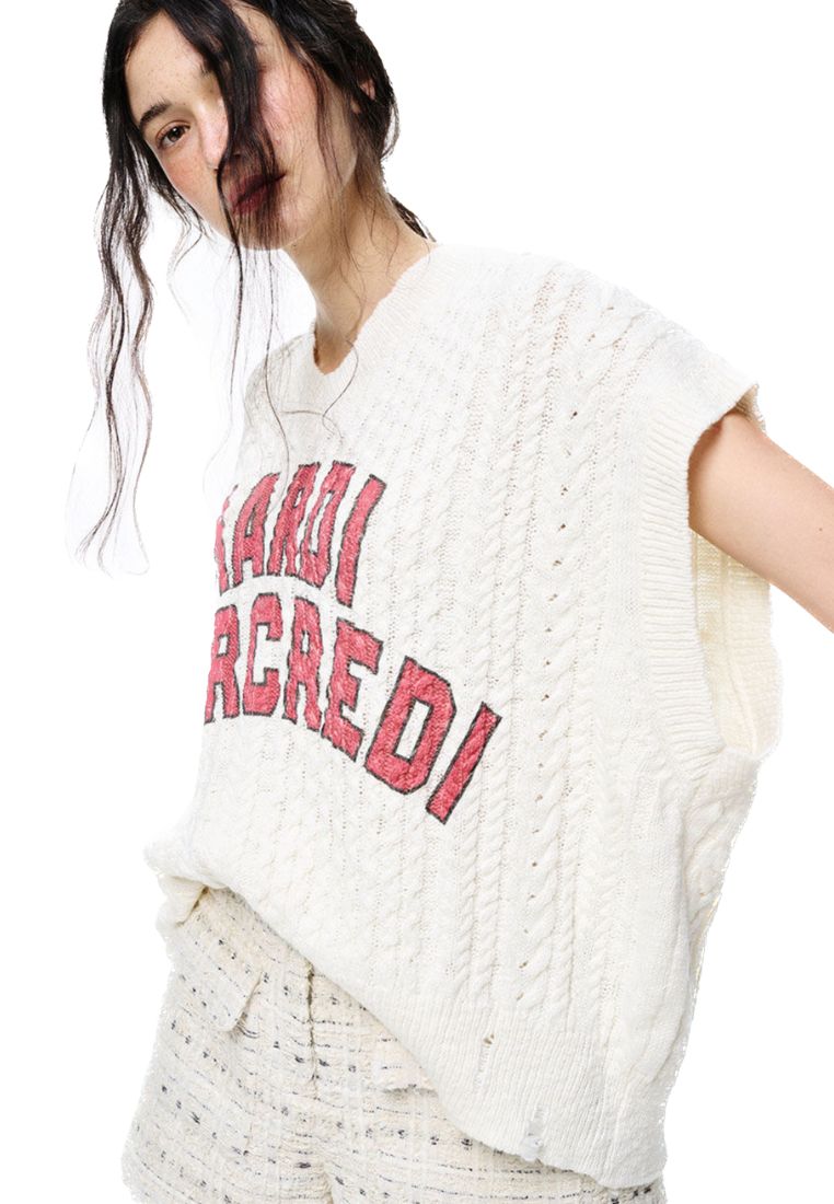 Cotton Cable Vest Logo Ivory