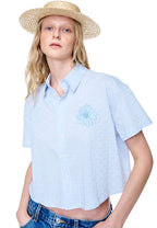 Cotton Cropped Shirt Half Sleeve Sky Blue