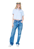 Cotton Cropped Shirt Half Sleeve Sky Blue