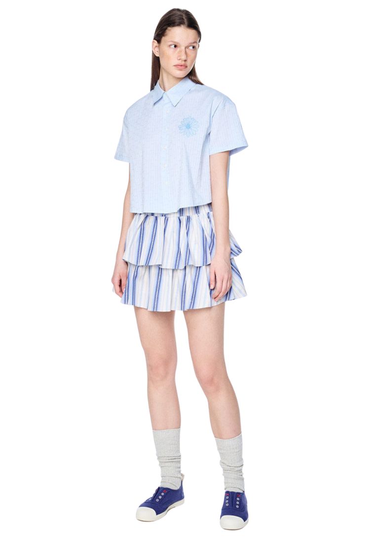 Cotton Cropped Shirt Half Sleeve Sky Blue