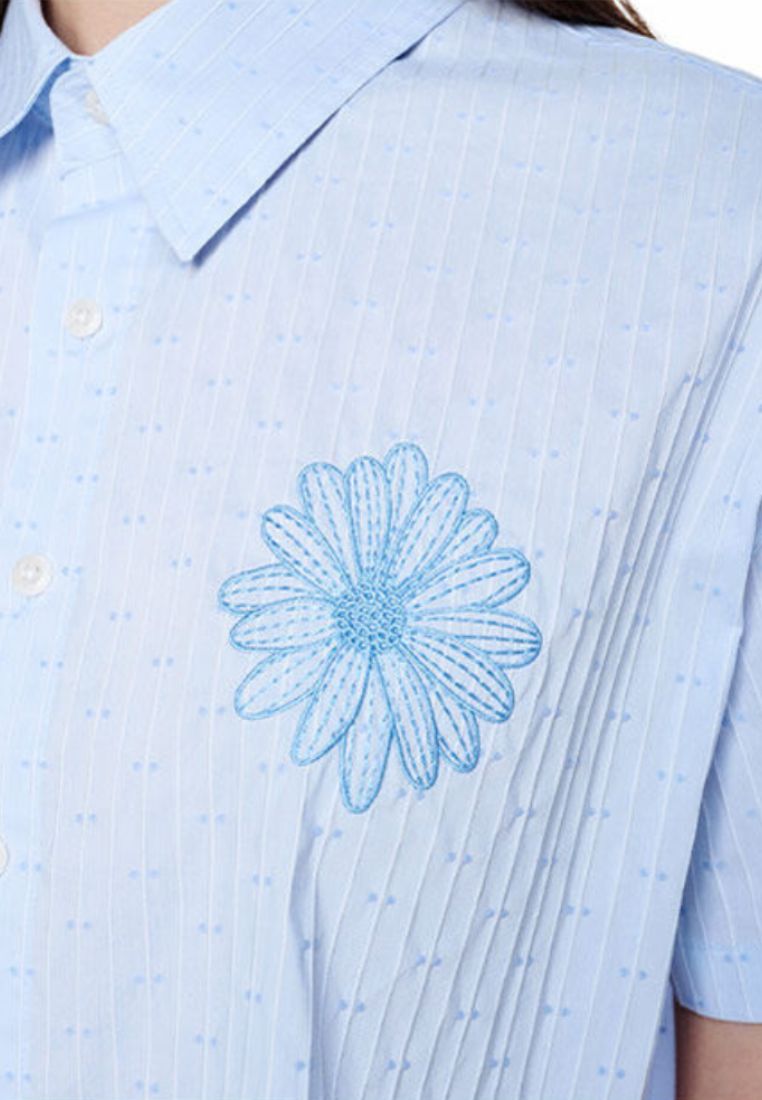 Cotton Cropped Shirt Half Sleeve Sky Blue
