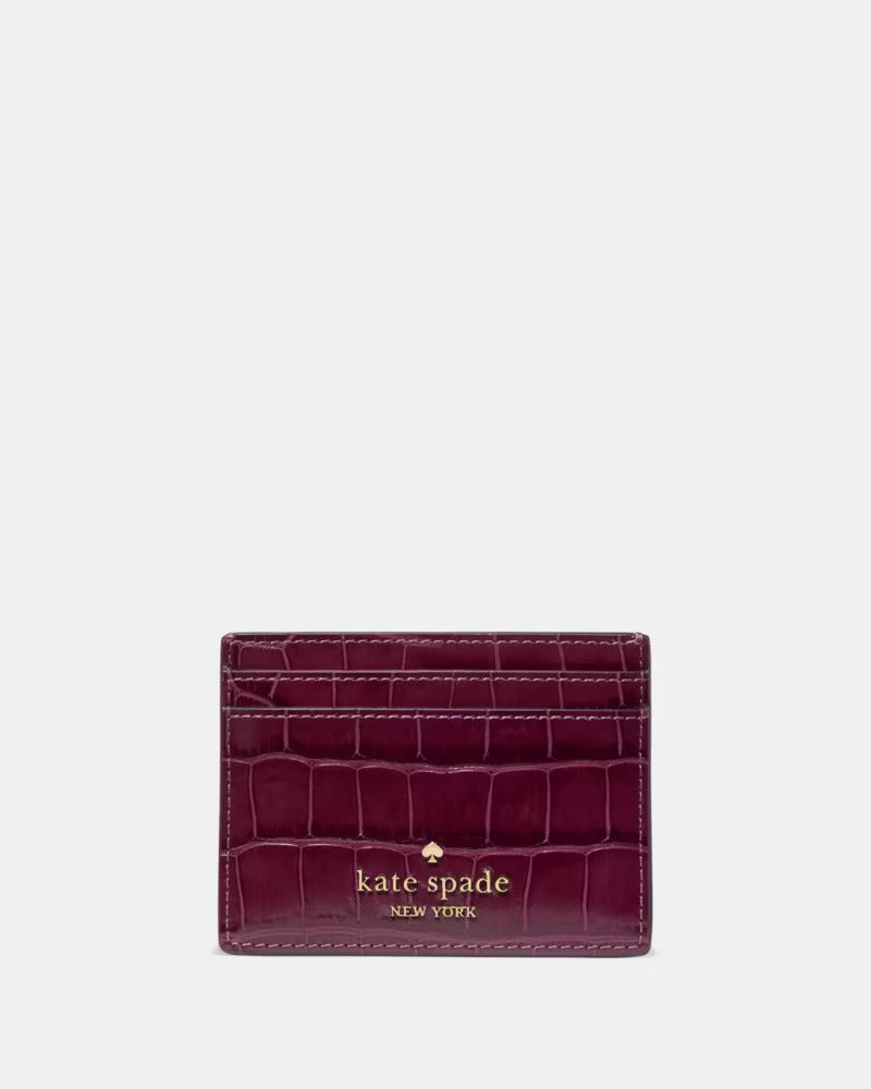 Croc Embossed Small Slim Card Holder Deep Cherry