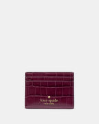Croc Embossed Small Slim Card Holder Deep Cherry