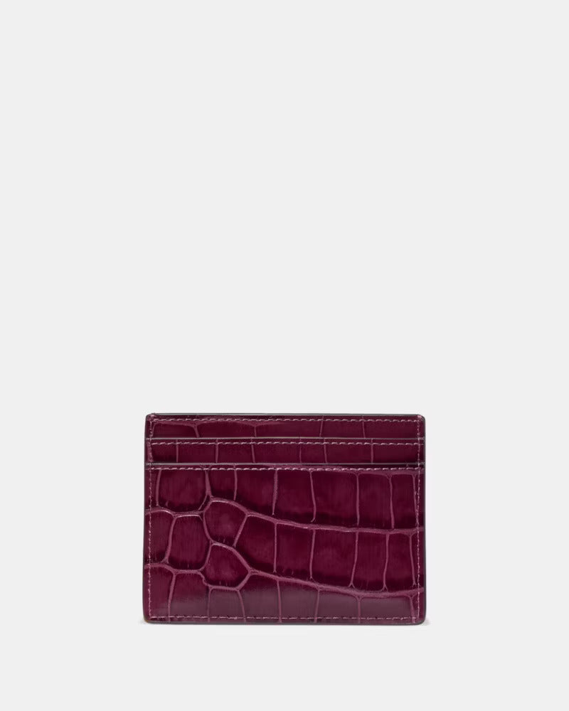 Croc Embossed Small Slim Card Holder Deep Cherry