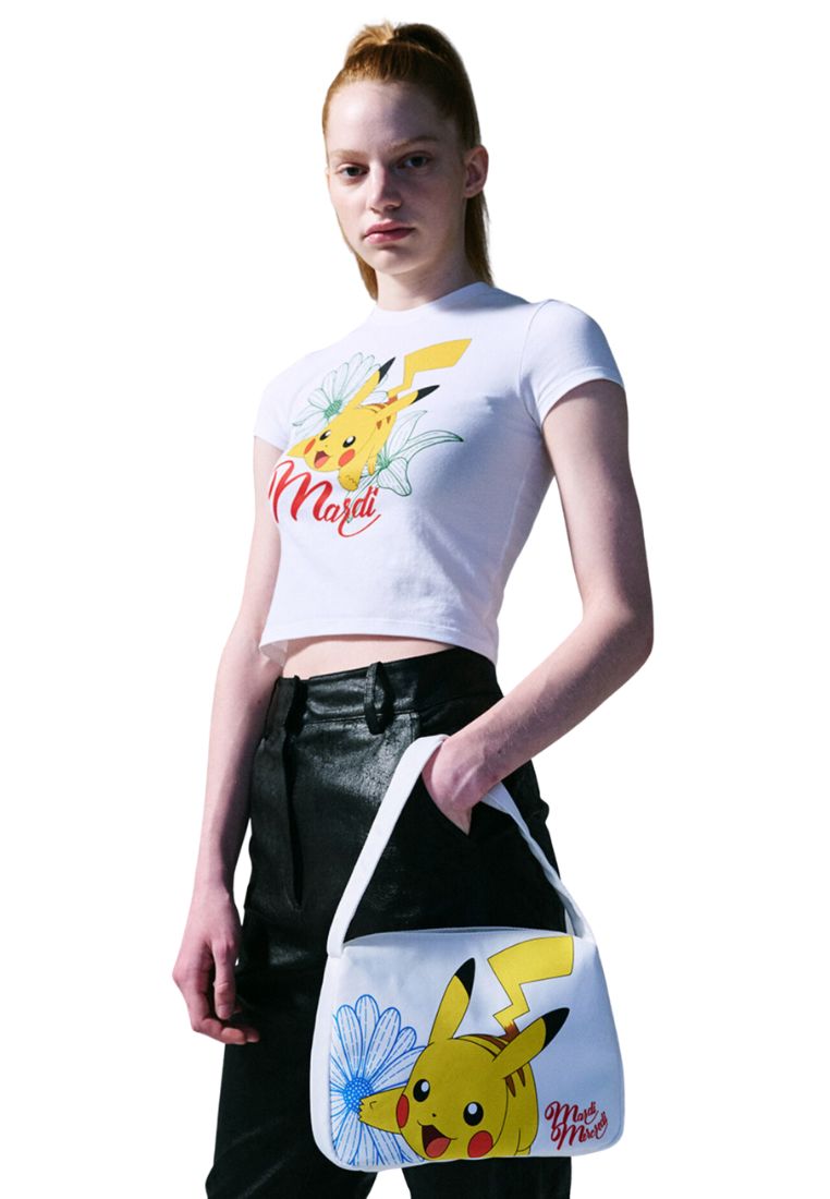 Cropped Tshirt Flower Pikachu White