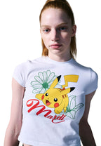 Cropped Tshirt Flower Pikachu White